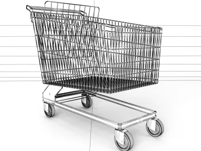 Steel shopping trolley 3D model