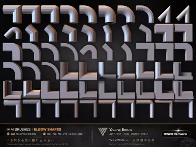 60 Hard Surface IMM Elbow Shapes Low-poly 3D model