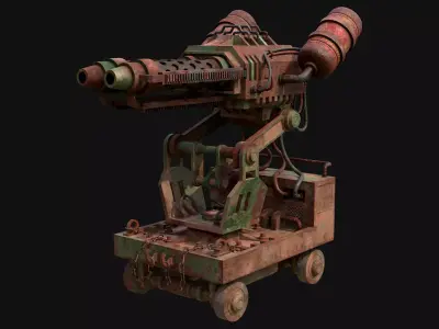 Flamethrower Turret-1-Rusty-Green 3D model