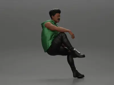 Black Man in open jacket Looking Away while Sitting on the car 3D print model