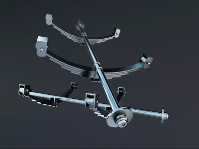 Leaf spring or carriage spring 3d model with axle  Low-poly 3D model
