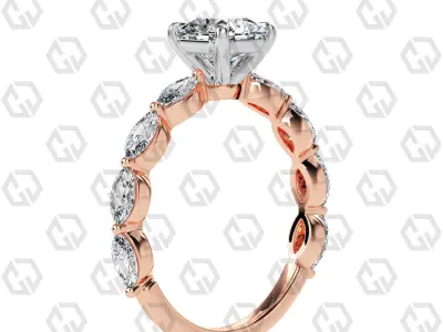 Ring 90 Radiant Shape marquise on shanks with Gems 3D print model