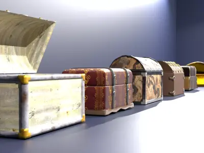 Hand designed verity of small and large chests  Low-poly 3D model