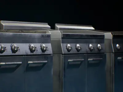 PBR Game Ready Commercial Restaurant Kitchen Stove Grill Pack Low-poly 3D model
