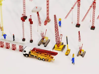 Heavy Construction Crane And Industrial Machinery Mega Pack 3D model