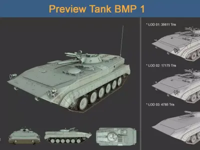 Asset - Army - Tank - BMP 1 Low-poly 3D model