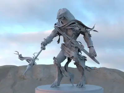Lizard man with spear 3D model
