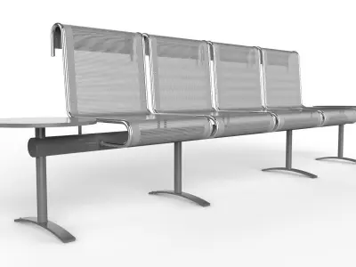 Waiting Room Chair 4 Seats with 2 side tables 3D model