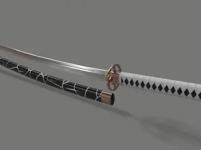 PBR Katana Japanese Sword White Low-poly 3D model
