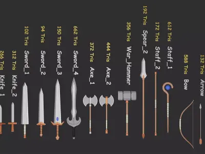 Stylized Melee Weapons Pack Low-poly 3D model
