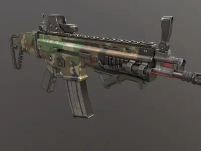 FN SCAR L with attachments Low-poly 3D model