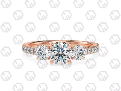Ring 129 Round cathedral pave set shank 3 stone ring 3D print model