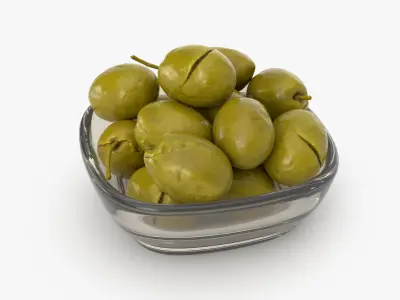 Glass Bowl of Cracked Green Olives 3D model