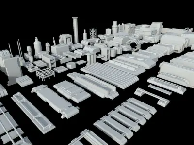 Kitbash Sci-Fi Elements Low-poly 3D model