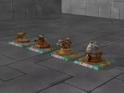 Tower Defense Turrets Low-poly 3D model