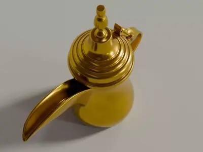 Traditional Arabic Coffee Pot - Gold Dallah 3D Model 3D model