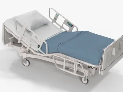 Hospital Bed with Adjustable Side Rails Rigged 3D model