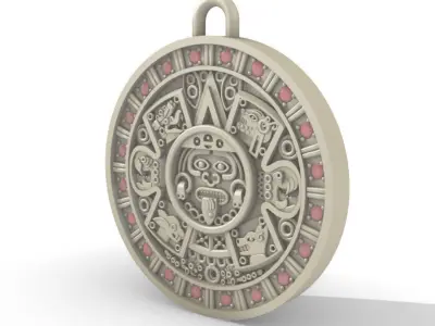 Aztec Calendar Pendant with 20 stones 3D print model purchase