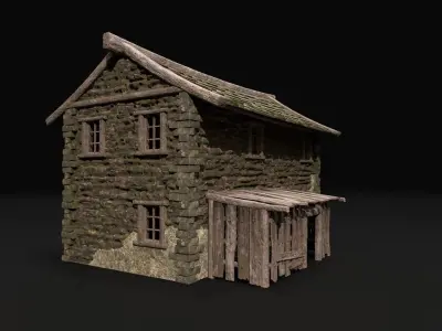 Realistic Medieval House Low-poly 3D model get