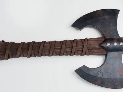 Damaged Worn-Down Medieval Axe Low-poly 3D model