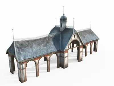 Hand drawn style medieval architectural gathering place 3D model