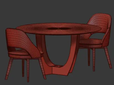 Dining Set table with four chairs and marble top 3D model buy