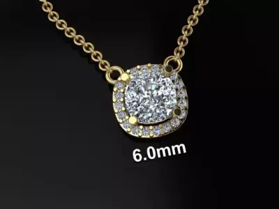 Dainty Diamond Halo Cushion Pendant 6mm 3D print model