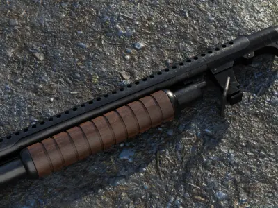 Shotgun with cartridges - Low Poly - 4k Textures  3D model