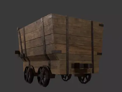 Wooden Mine Cart Low-poly 3D model