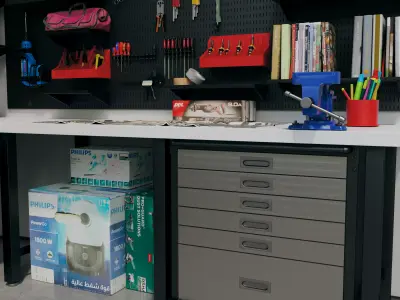 Industrial Garage Workshop Tools Cabinet Workbench Set 3D model