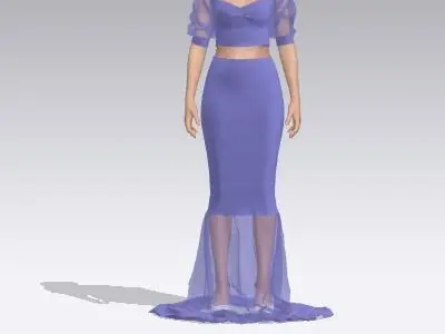 TWO PIECES BLOUSE AND SKIRT LILAC COLOR ELASTIC 3D model
