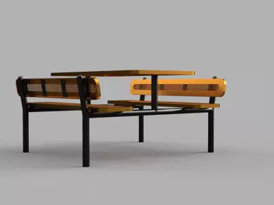 Modern Industrial Bench Table Set 3D Model 3D model