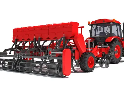 Tractor with Seed Drill 3D model 7