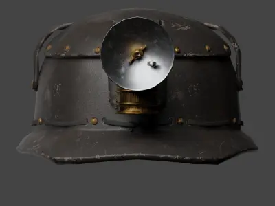 Mining helmet with carbide lamp Low-poly 3D model