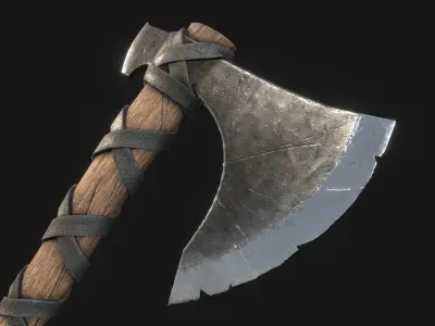 Viking Medieval Curved War Axe - Game ready weapon Low-poly 3D model
