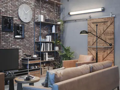 Studio Industrial style Living Room 3D model