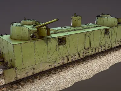 Armored Train PL-37 Railway Light Artillery Wagon  Low-poly 3D model