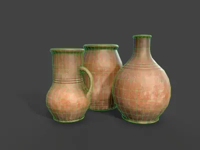 Old Clay Jugs Low-poly 3D model