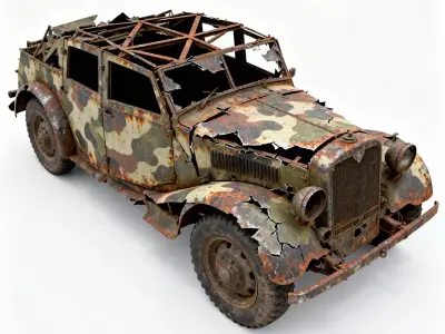 WWII British Armored Car Wreck 3D Model 3D Model Low-poly 3D model