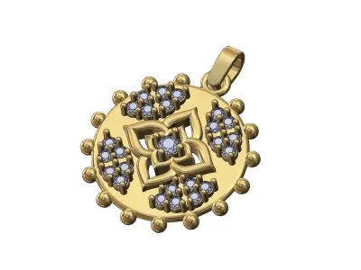 Diamond clusters floral star beaded coin pendant charm 3D print model