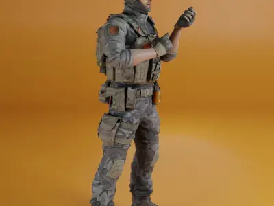 Soldier game character Low-poly 3D model