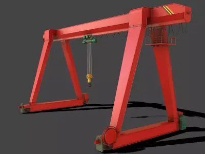 PBR Single Girder Gantry Crane V1 - RED Low-poly 3D model
