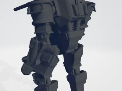 Futuristic mech with mounted tank canon 3D print model