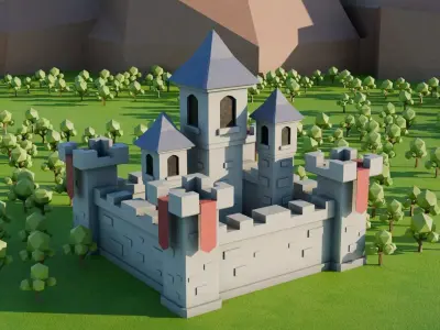Medieval Castle and Tower - Low Poly Optimized Exterior Set 3D model