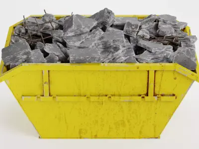 Skip with Waste V1 - Industrial Container with Debris 3D model