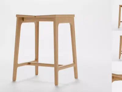 Handmade modern small wooden stool Free low-poly 3D model
