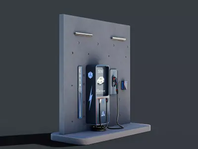Futuristic EV Charging Station Low-poly 3D model