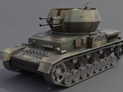 Flakpanzer IV Wirbelwind Anti-Aircraft Gun Low-poly 3D model