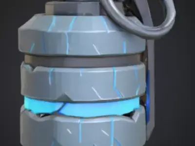 futuristic grenade with bright silver-blue color Low-poly 3D model