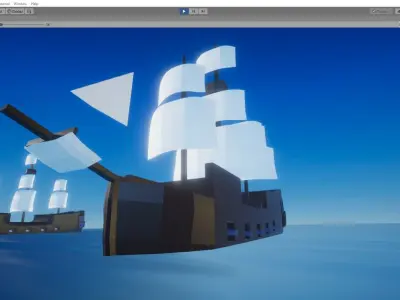 Sailboat pirate ship floating in ocean Low-poly 3D model